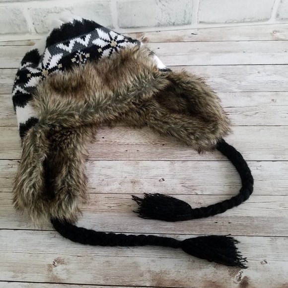Accessories - Faux Fur Knit Bomber Trapper Hat Fleece-Lined